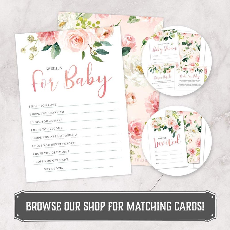 Hat Acrobat Set of 50 Wishes for Baby Cards for Baby Shower - Cute Floral Baby Shower Games - Blush Pink Baby Shower Wishes for Baby Advice Cards Girl Shower Decorations - Image 5